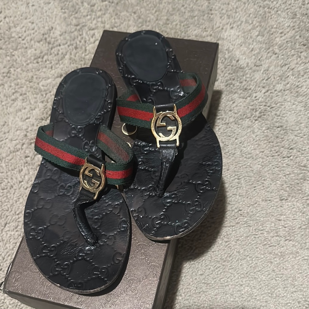 Gucci Black Sandals with Red and Green Straps
